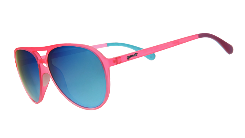 Carl ist mein Co-Pilot | rosa Fliegerbrille mit blauen Gläsern | goodr MACH G sunglasses